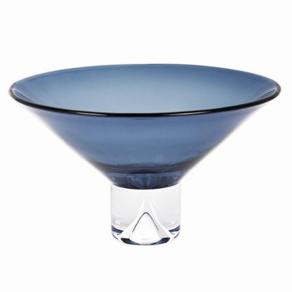 Blue Mouth Blown Crystal Round Pedestal Centerpiece Bowl