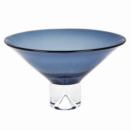 Blue Mouth Blown Crystal Round Pedestal Centerpiece Bowl