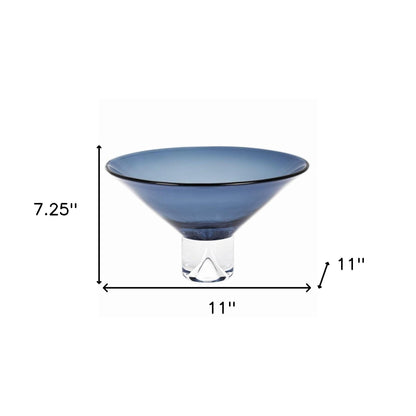 Blue Mouth Blown Crystal Round Pedestal Centerpiece Bowl