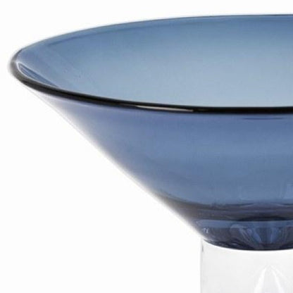 Blue Mouth Blown Crystal Round Pedestal Centerpiece Bowl