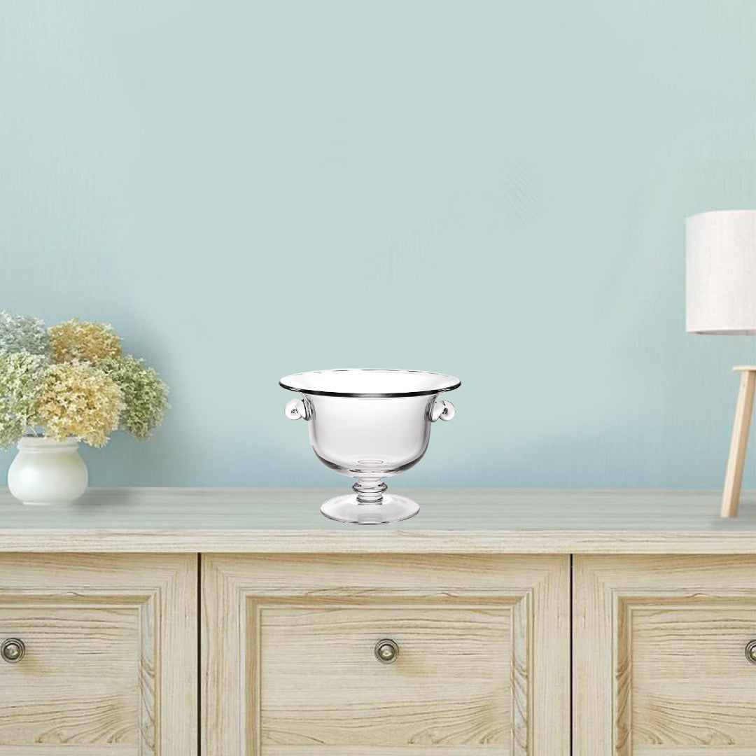 Clear Mouth  Blown Crystal Round Pedestal Centerpiece Bowl