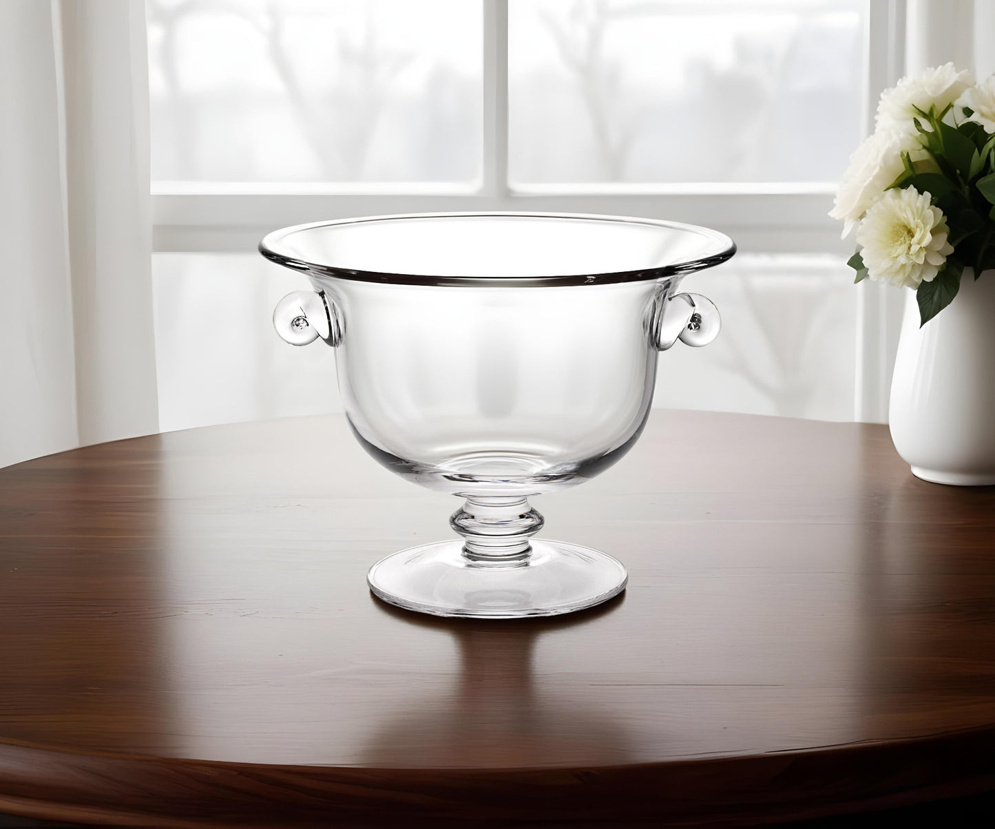 Clear Mouth  Blown Crystal Round Pedestal Centerpiece Bowl