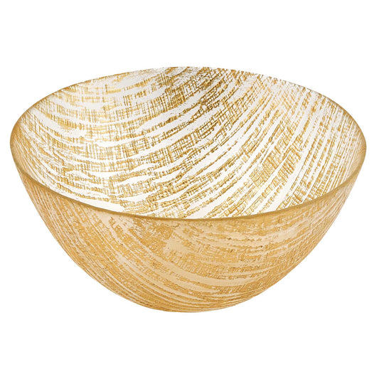 Hand Crafted Glass Gold Accent Salad Or Serving Bowl