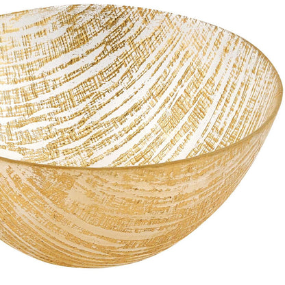 Hand Crafted Glass Gold Accent Salad Or Serving Bowl