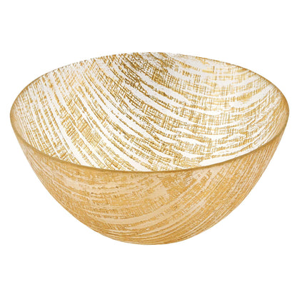 Hand Crafted Glass Gold Accent Salad Or Serving Bowl