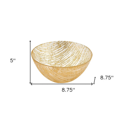 Hand Crafted Glass Gold Accent Salad Or Serving Bowl