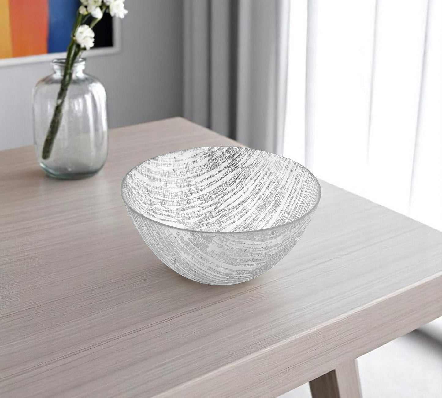 Clear And Silver Crystal Round Serving Bowl
