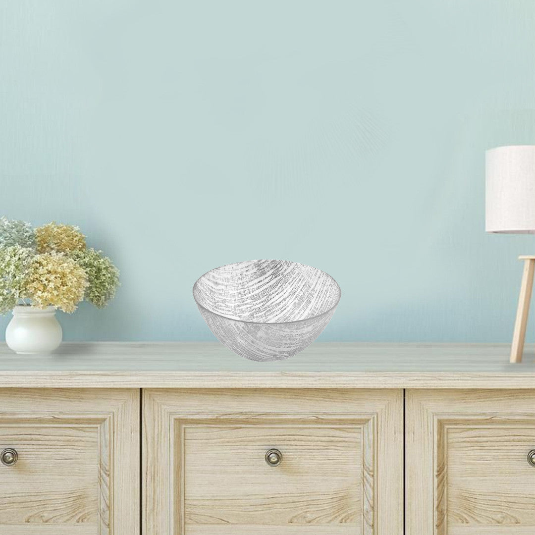 Clear and Silver Handcrafted Glass Round Salad Serve Bowl
