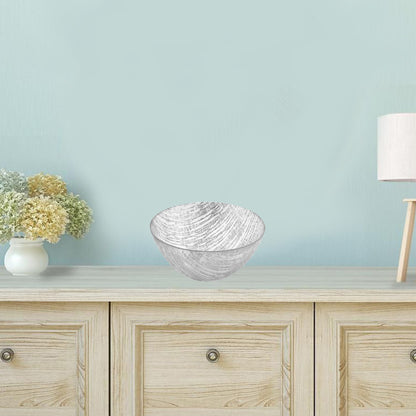 Clear and Silver Handcrafted Glass Round Salad Serve Bowl
