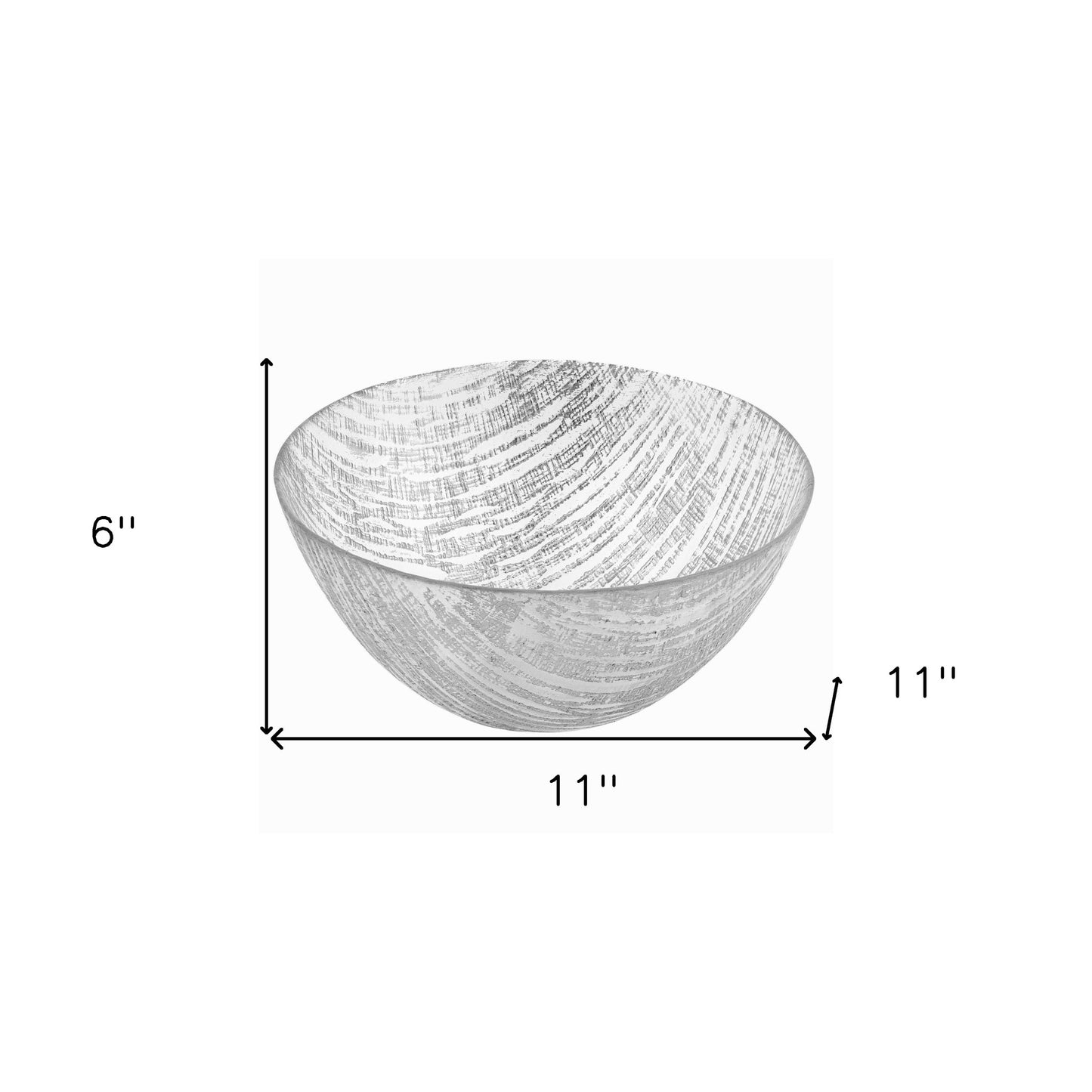 Clear and Silver Handcrafted Glass Round Salad Serve Bowl