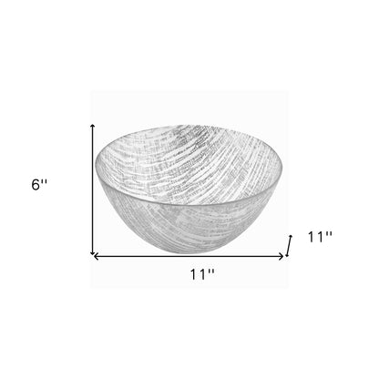 Clear and Silver Handcrafted Glass Round Salad Serve Bowl