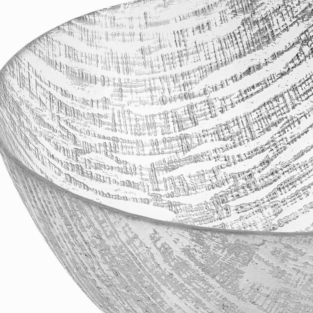Clear and Silver Handcrafted Glass Round Salad Serve Bowl