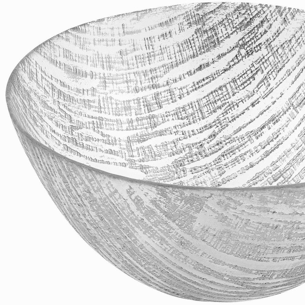 Clear and Silver Handcrafted Glass Round Salad Serve Bowl