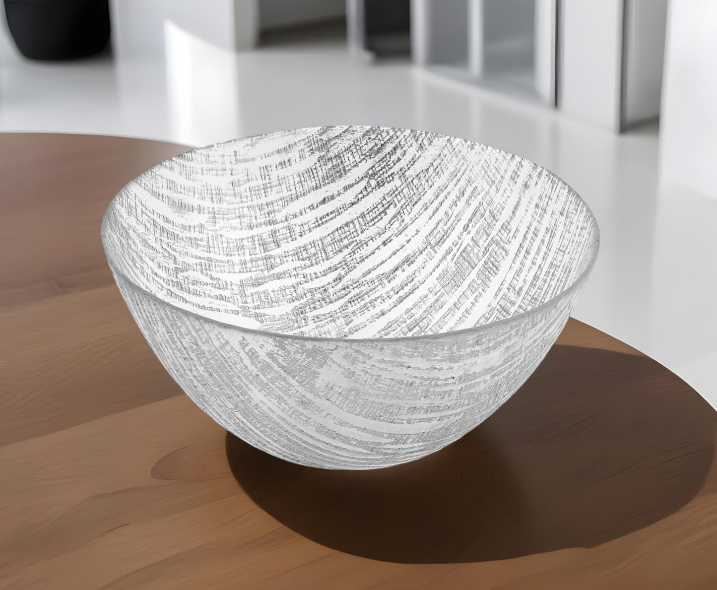 Clear and Silver Handcrafted Glass Round Salad Serve Bowl