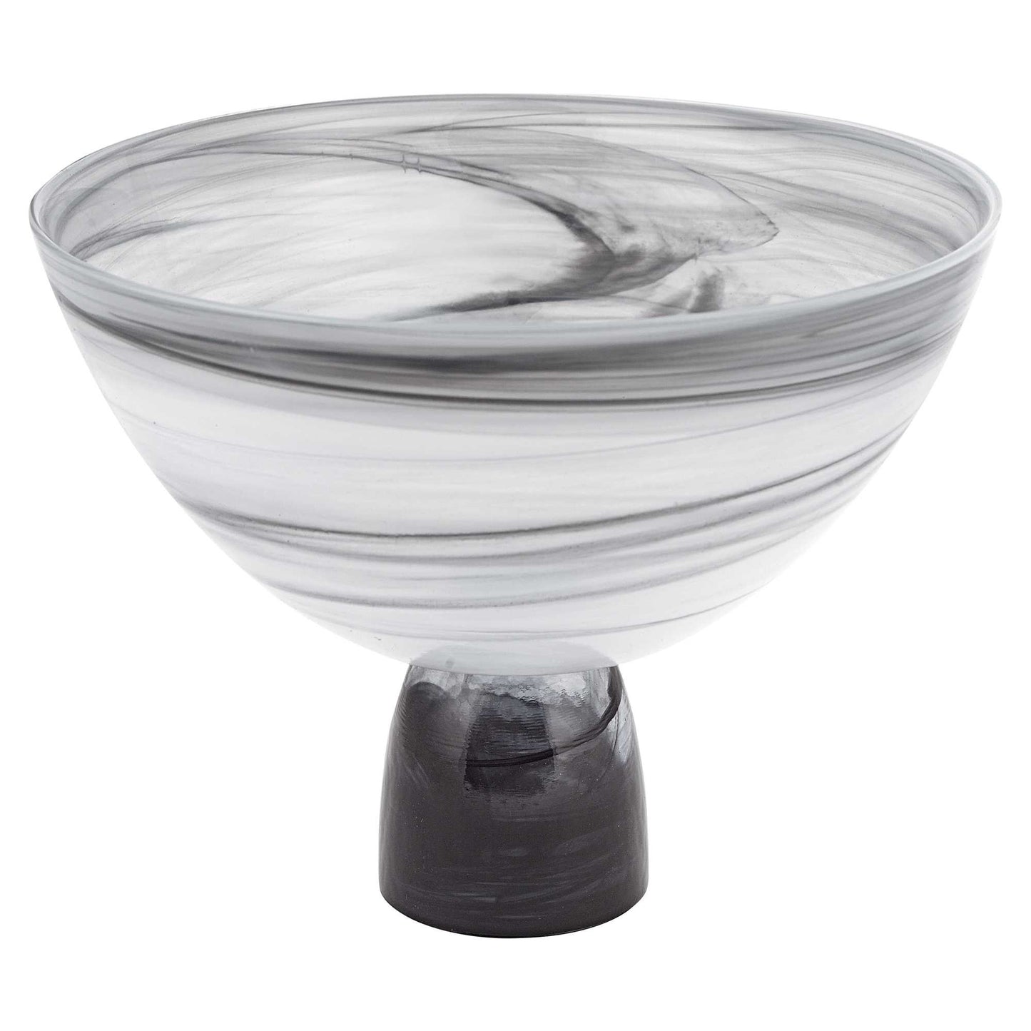 Black and Gray Swirl Mouth Blown Glass Footed Centerpiece Bowl