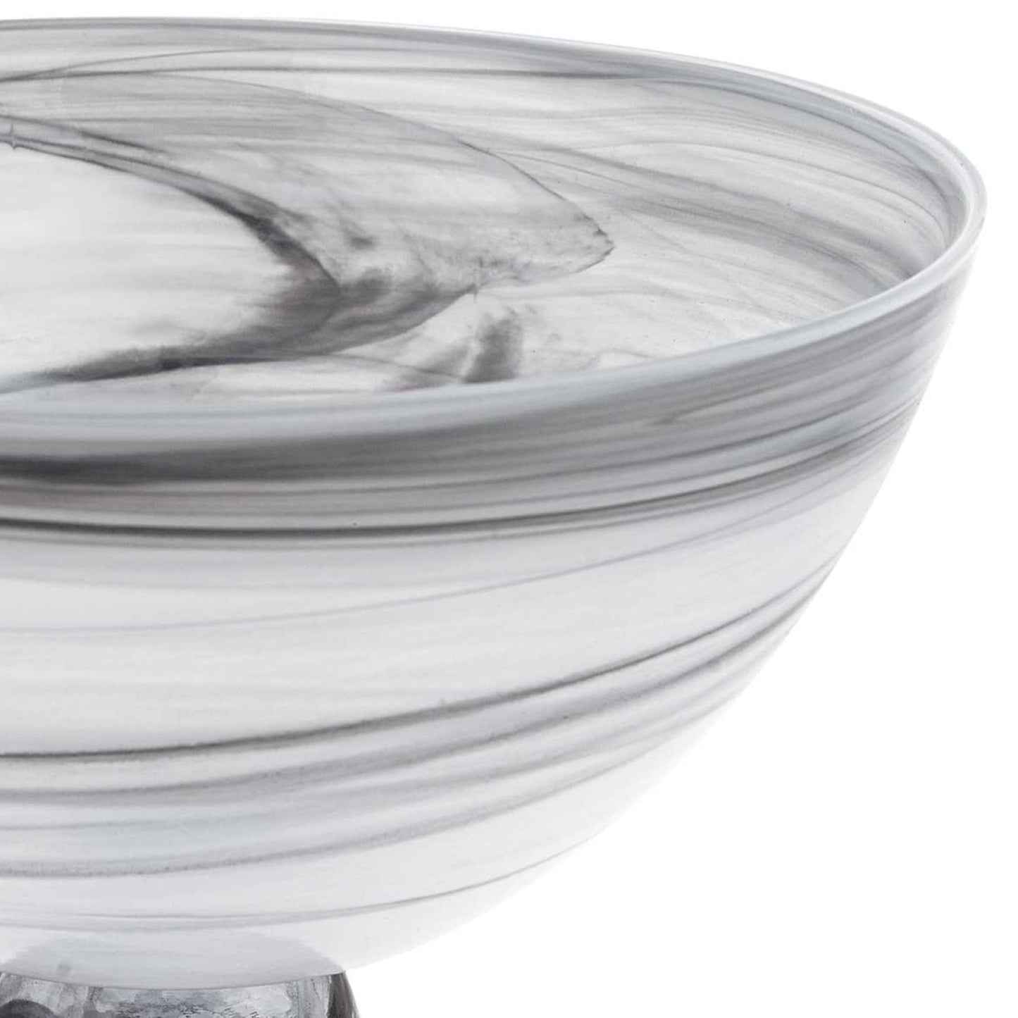 Black and Gray Swirl Mouth Blown Glass Footed Centerpiece Bowl
