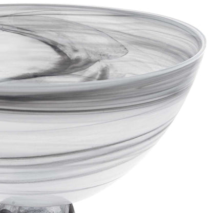 Black and Gray Swirl Mouth Blown Glass Footed Centerpiece Bowl