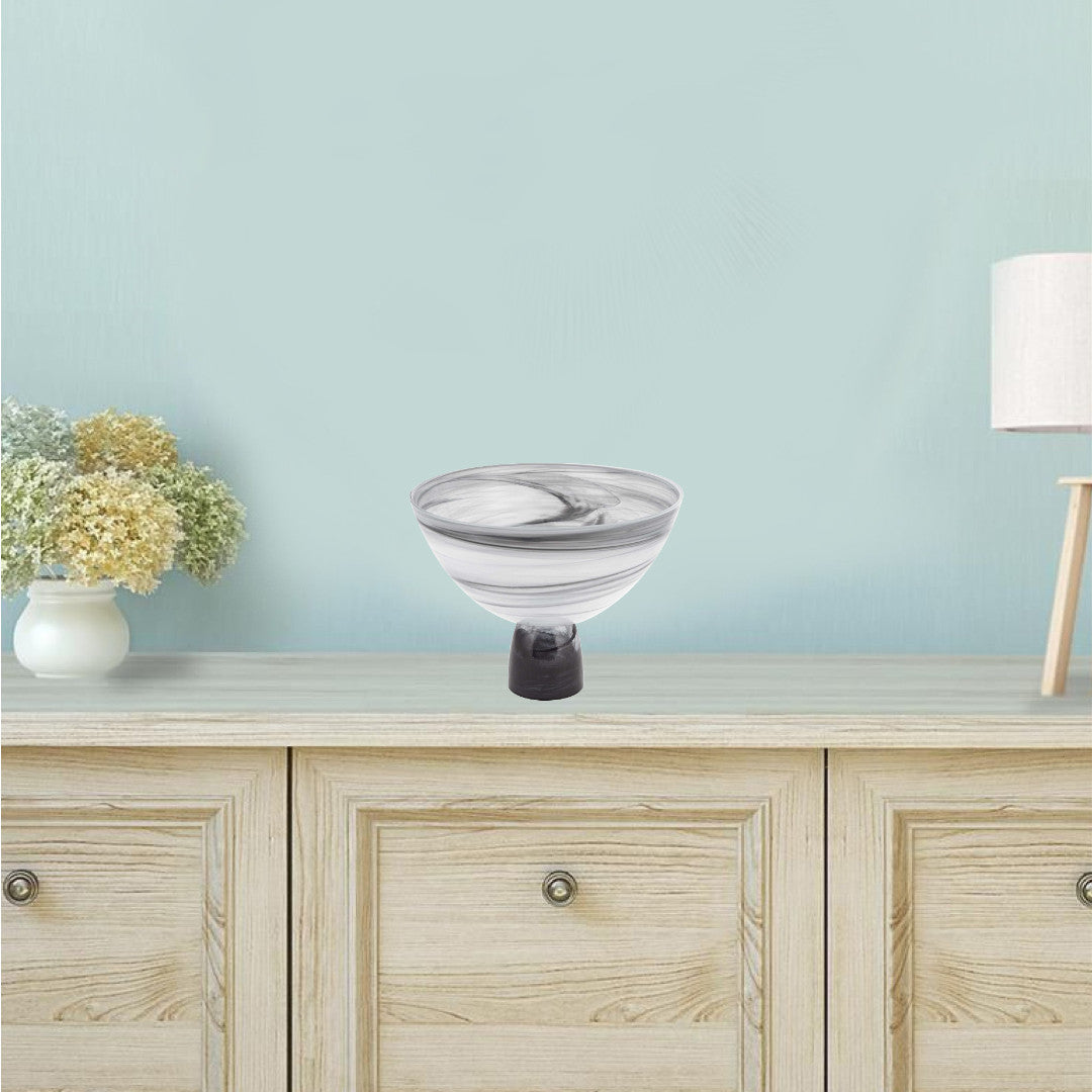Black and Gray Swirl Mouth Blown Glass Footed Centerpiece Bowl