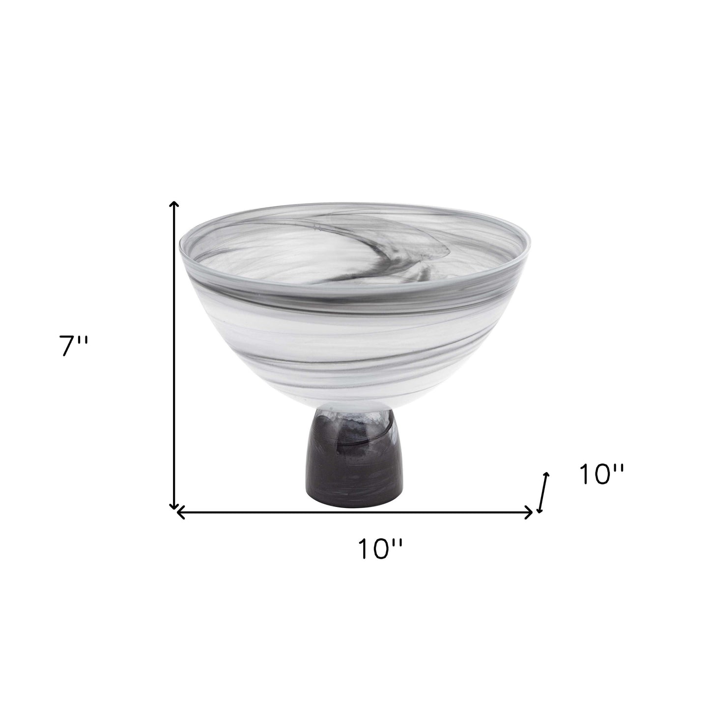 Black and Gray Swirl Mouth Blown Glass Footed Centerpiece Bowl