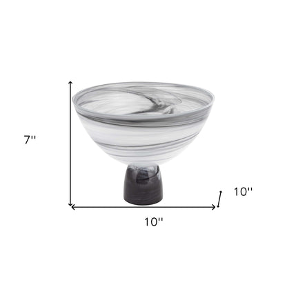 Black and Gray Swirl Mouth Blown Glass Footed Centerpiece Bowl