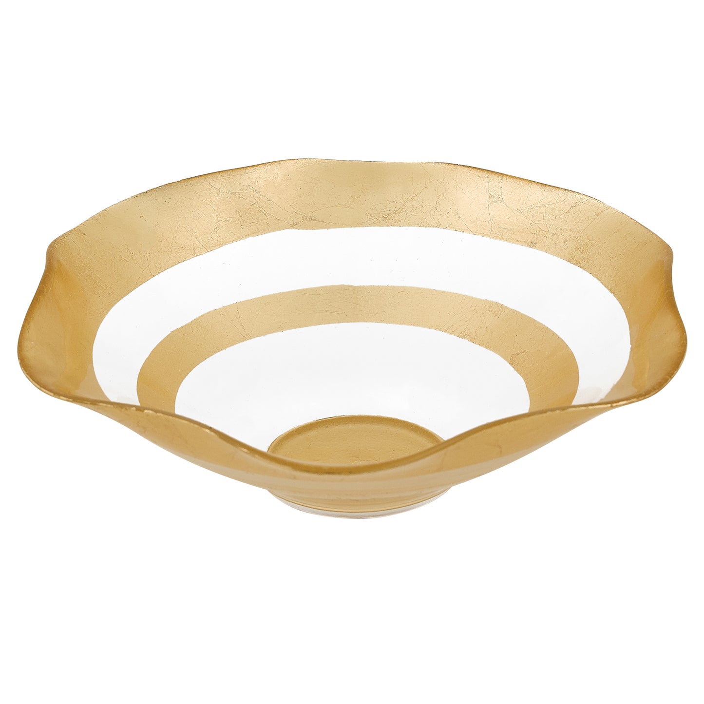 Clear and Gold Glass Round Ruffle Centerpiece Bowl