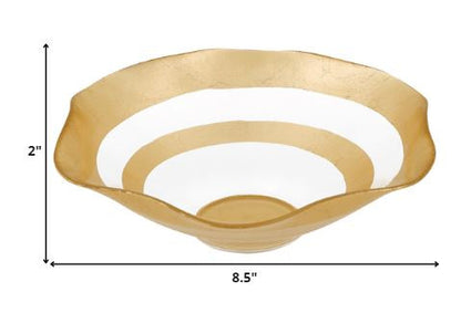Clear and Gold Glass Round Ruffle Centerpiece Bowl