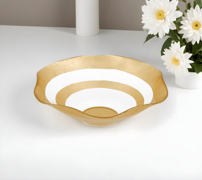 Clear and Gold Glass Round Ruffle Centerpiece Bowl