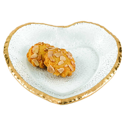 Mouth Blown Seeded Glass Heart Plate w/ Gold Rim