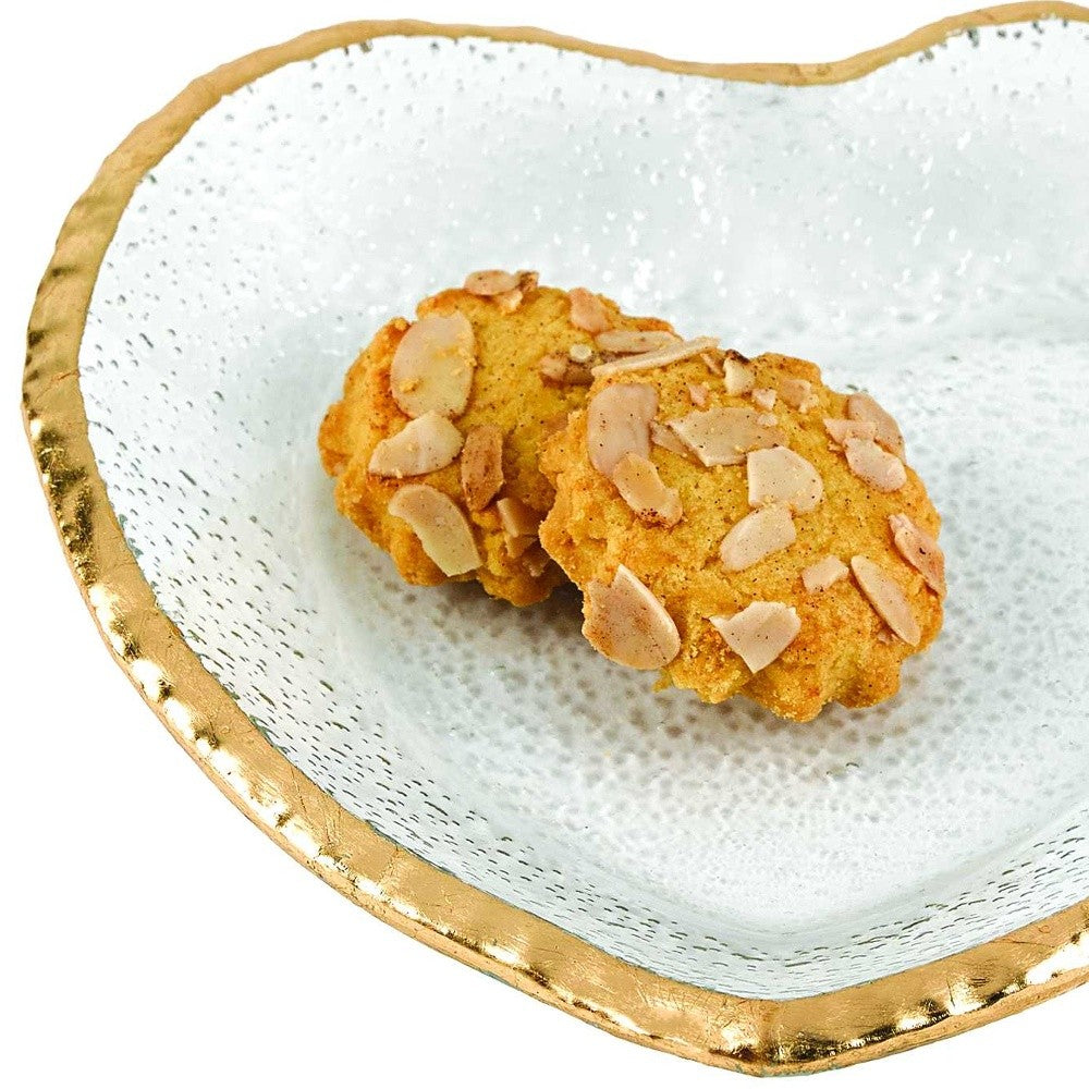 Mouth Blown Seeded Glass Heart Plate w/ Gold Rim