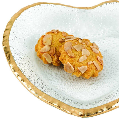 Mouth Blown Seeded Glass Heart Plate w/ Gold Rim