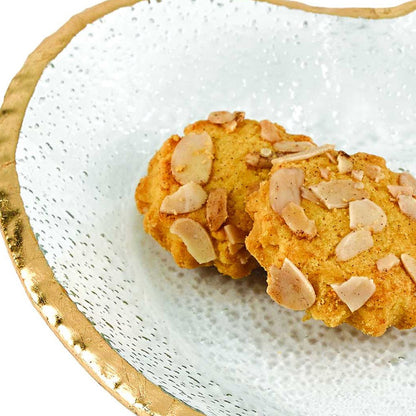 Mouth Blown Seeded Glass Heart Plate w/ Gold Rim