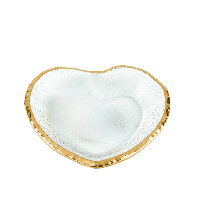 Mouth Blown Seeded Glass Heart Plate w/ Gold Rim