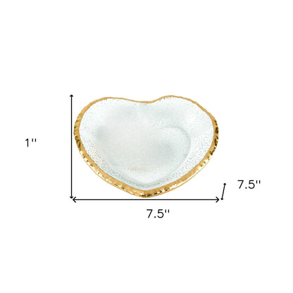 Mouth Blown Seeded Glass Heart Plate w/ Gold Rim