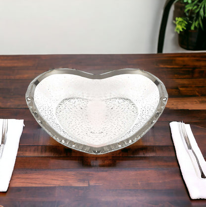 Mouth Blown Seeded Glass Heart Plate w/ Silver Rim
