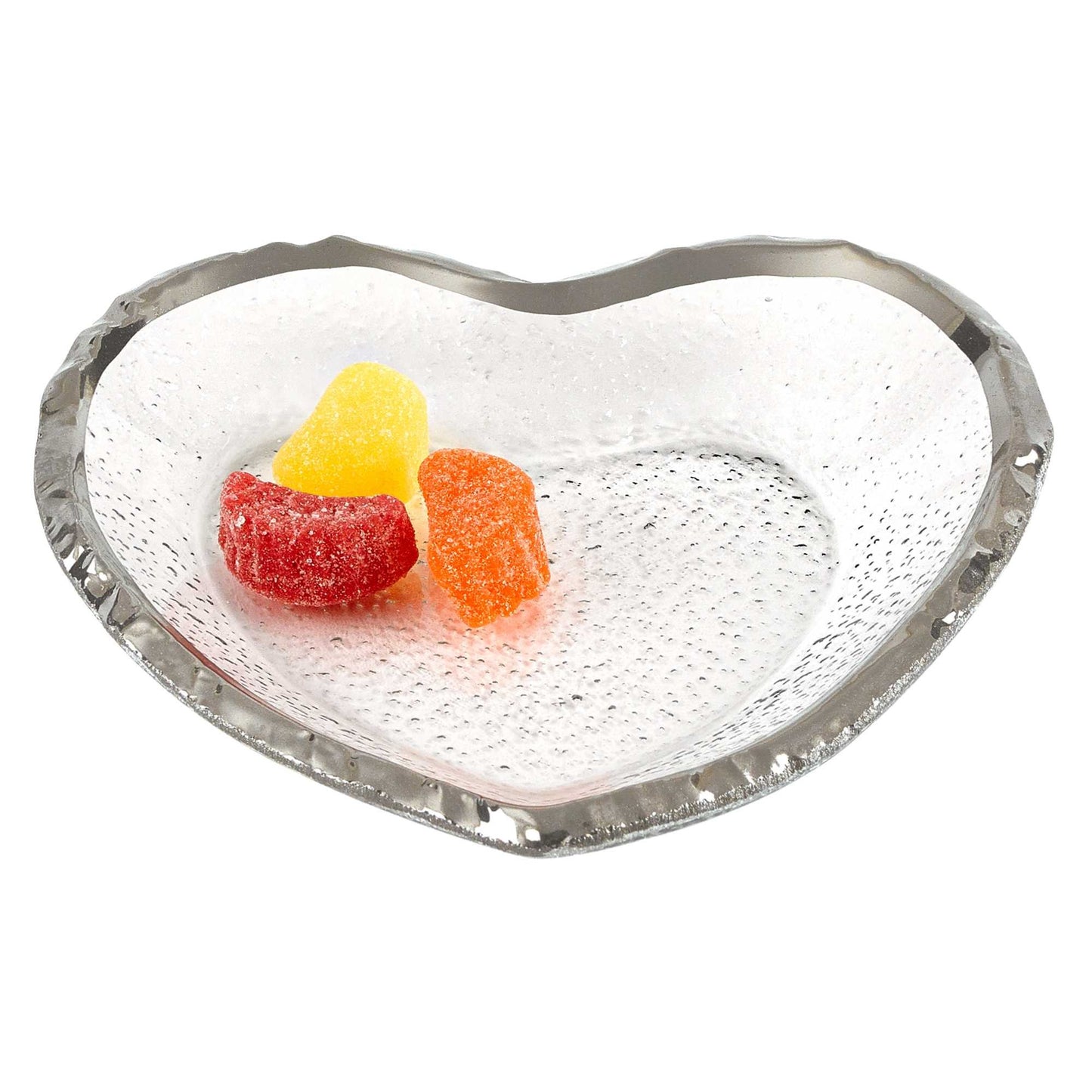Mouth Blown Seeded Glass Heart Plate w/ Silver Rim