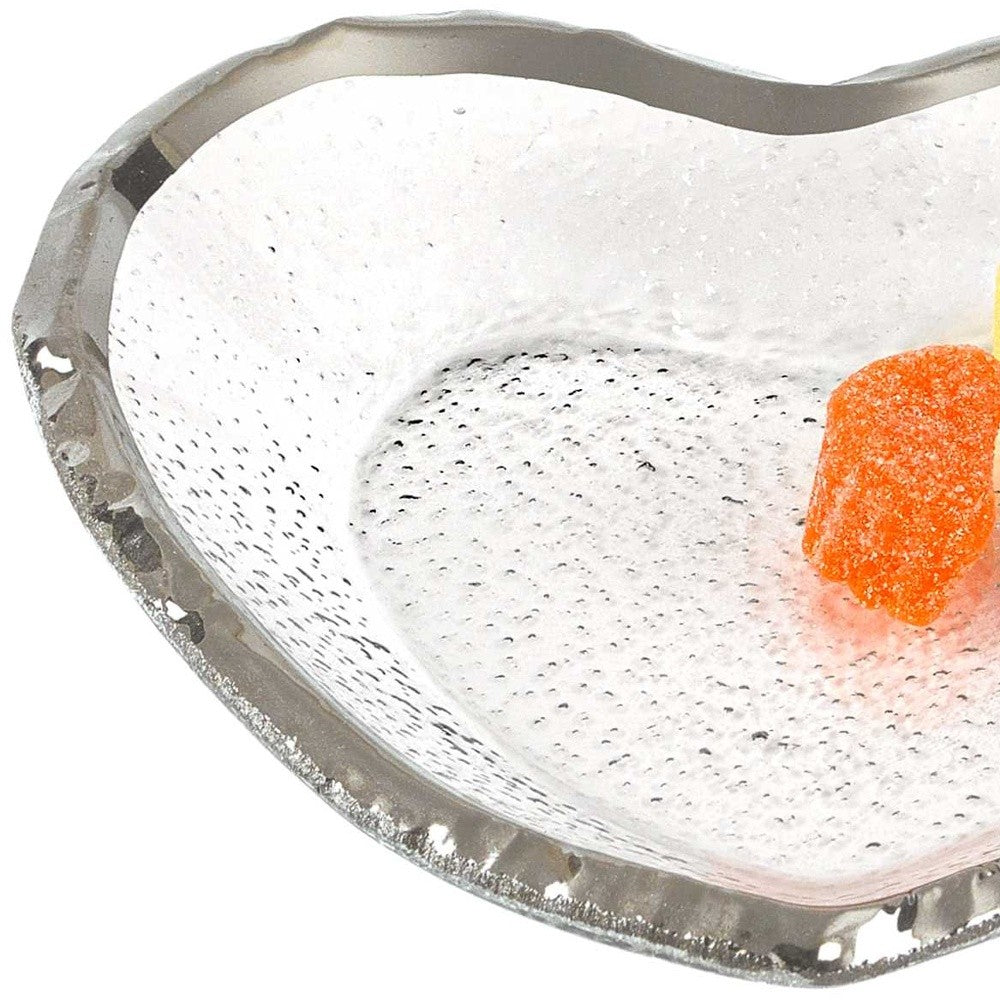 Mouth Blown Seeded Glass Heart Plate w/ Silver Rim
