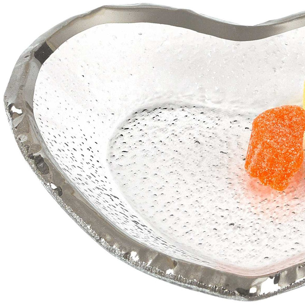 Mouth Blown Seeded Glass Heart Plate w/ Silver Rim