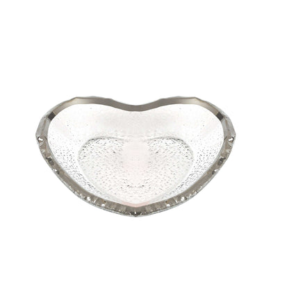 Mouth Blown Seeded Glass Heart Plate w/ Silver Rim