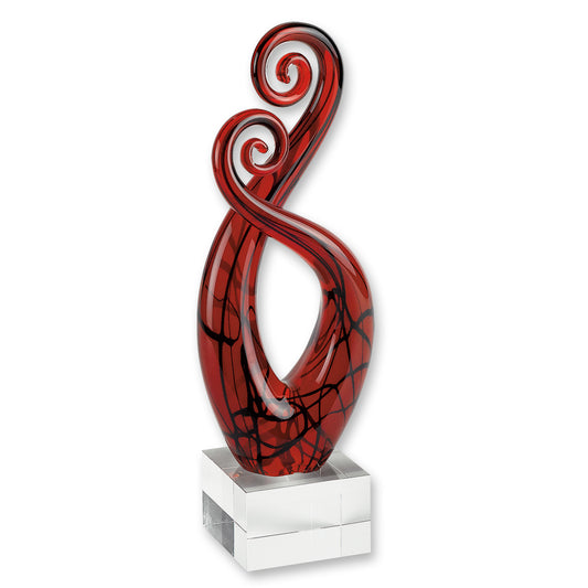 Clear Burgundy & Black Murano Glass Modern Abstract Tabletop Sculpture