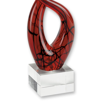 Clear Burgundy & Black Murano Glass Modern Abstract Tabletop Sculpture