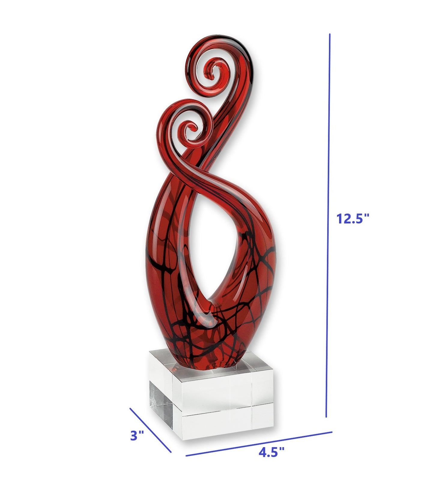 Clear Burgundy & Black Murano Glass Modern Abstract Tabletop Sculpture