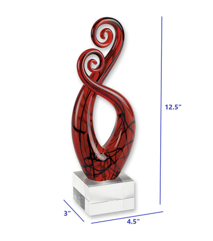 Clear Burgundy & Black Murano Glass Modern Abstract Tabletop Sculpture