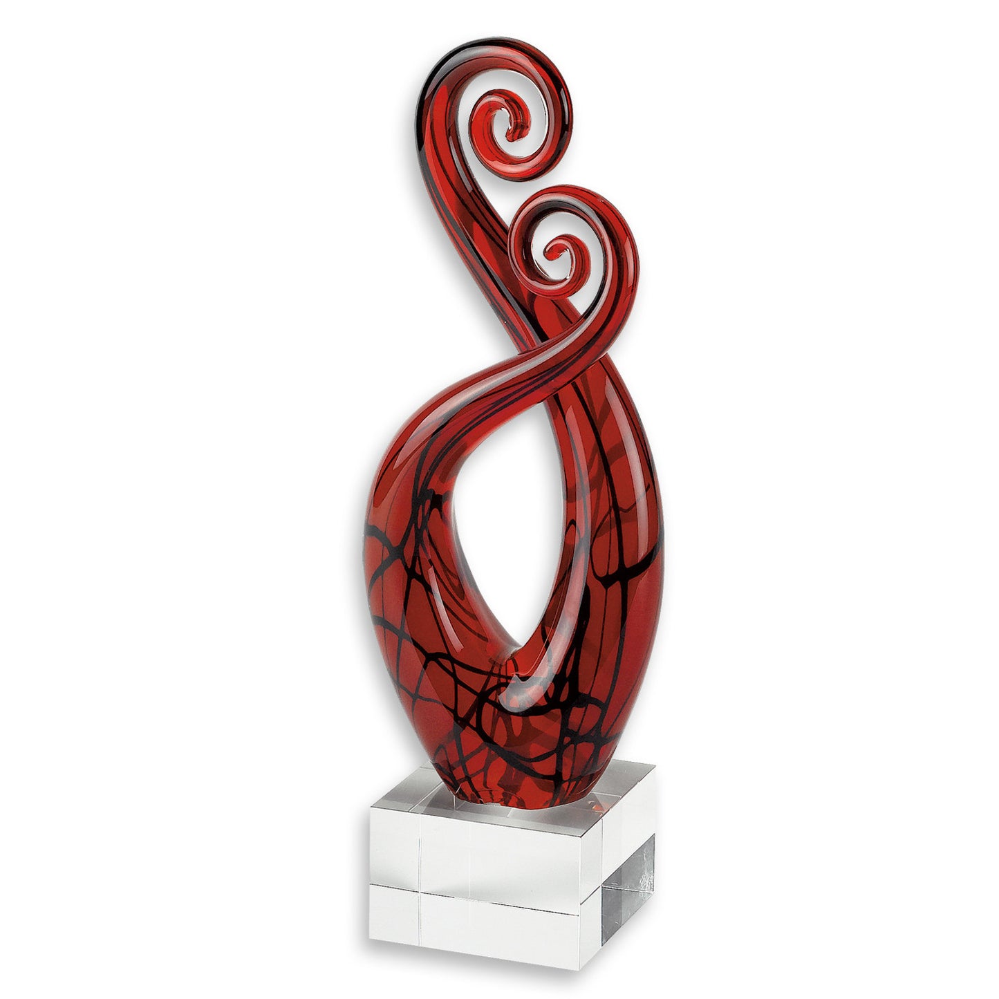 Clear Burgundy & Black Murano Glass Modern Abstract Tabletop Sculpture