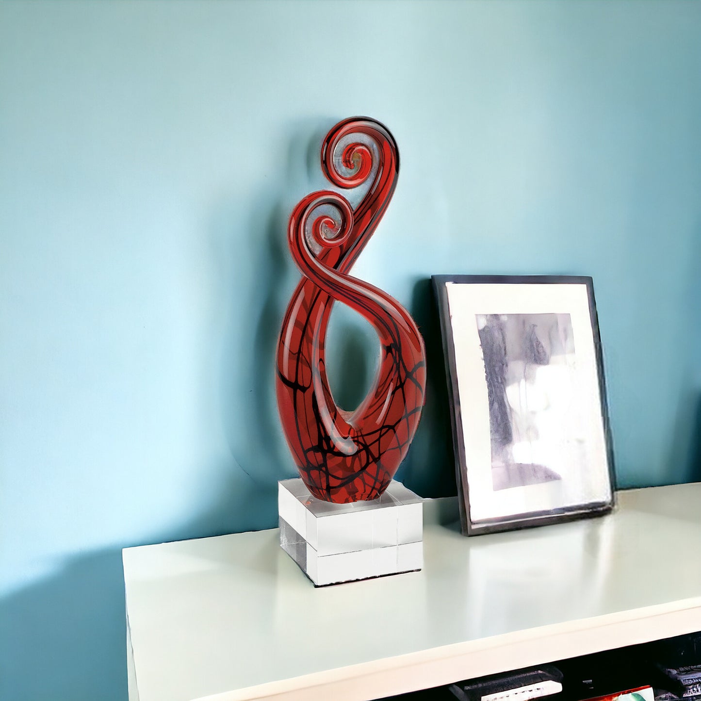 Clear Burgundy & Black Murano Glass Modern Abstract Tabletop Sculpture