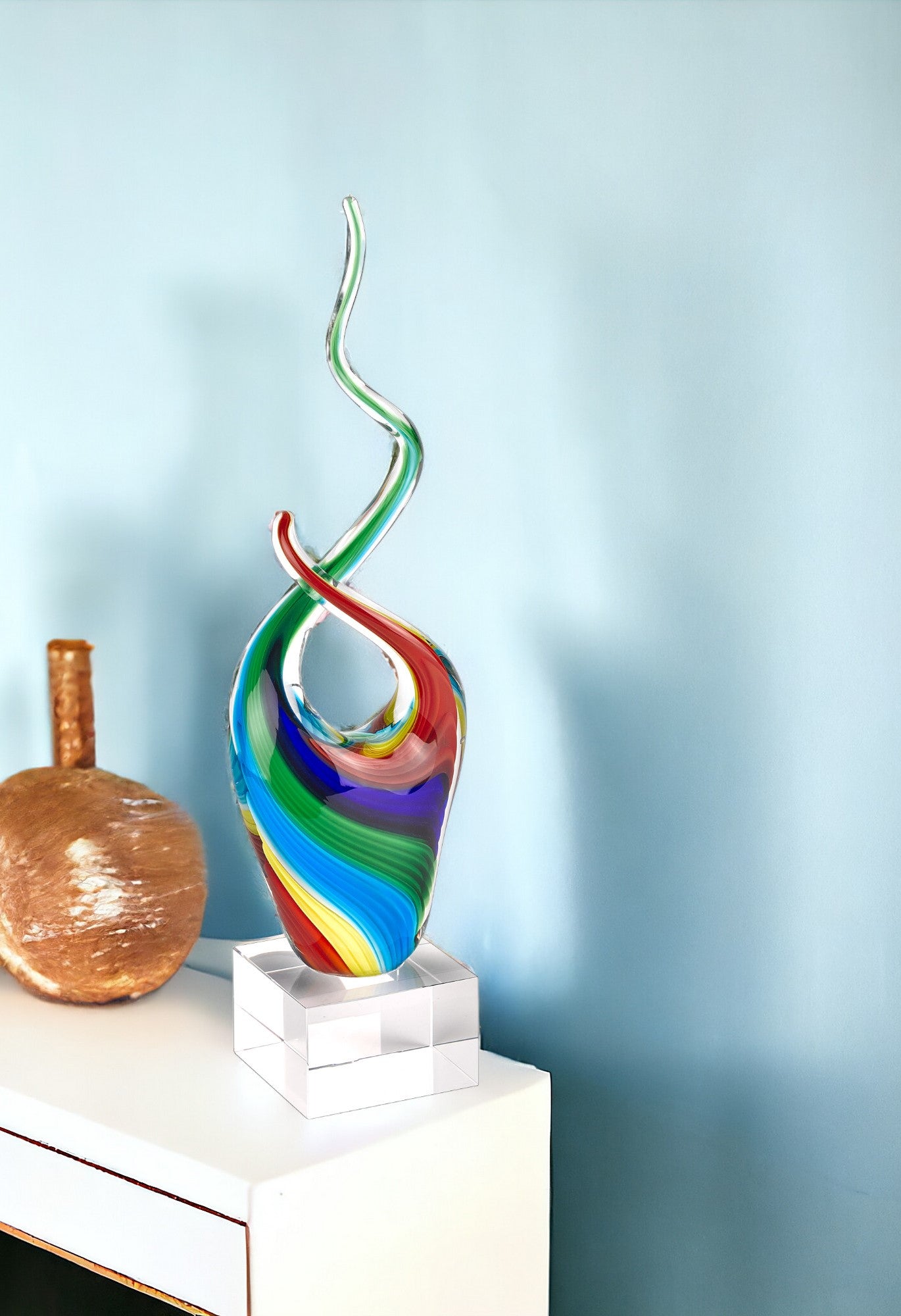 Clear Red Blue Yellow Murano Glass Modern Abstract Tabletop Sculpture