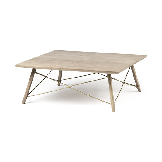 Brown & Black Solid Wood & Metal Square Coffee Table