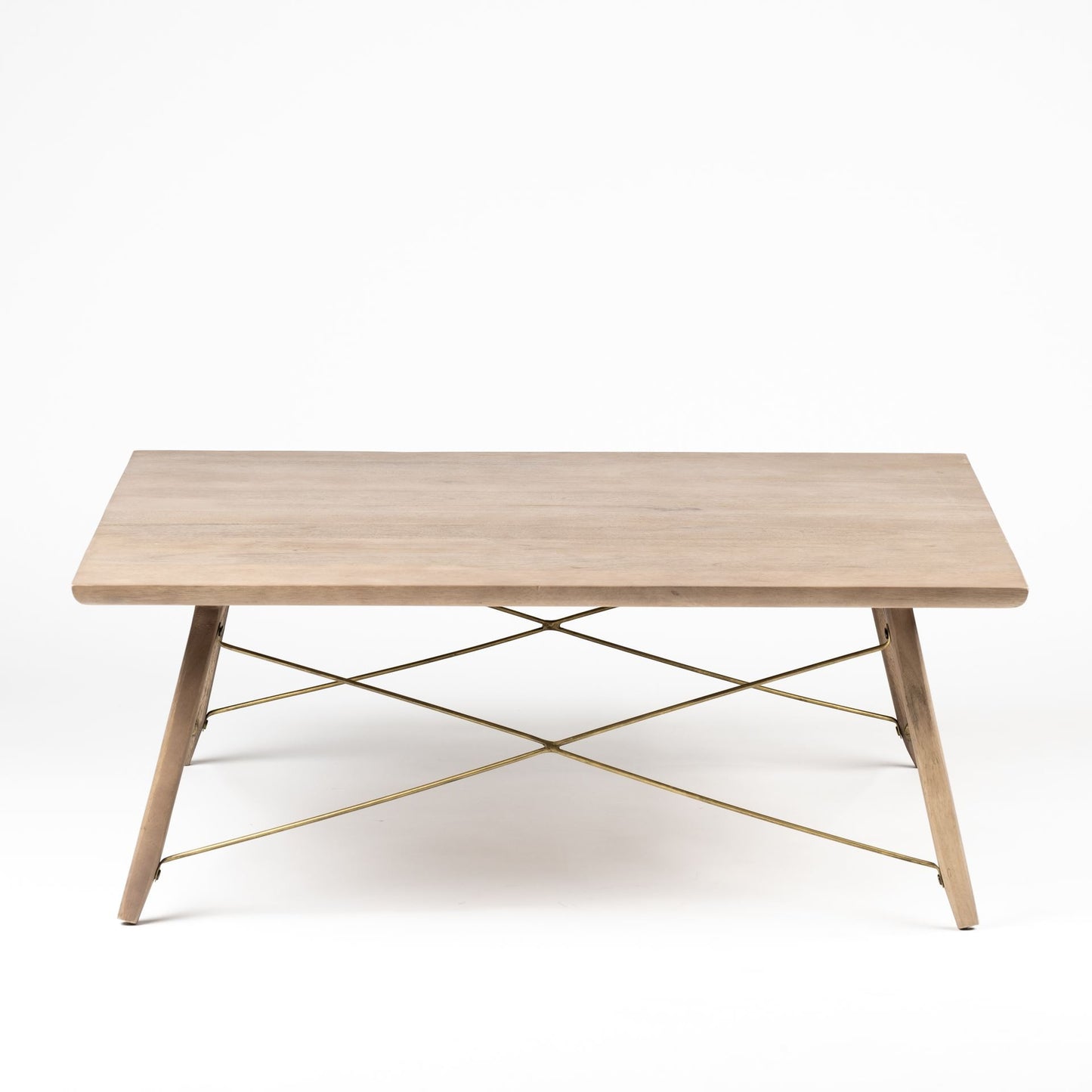 Brown & Black Solid Wood & Metal Square Coffee Table