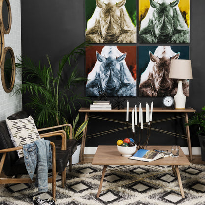 Brown & Black Solid Wood & Metal Square Coffee Table