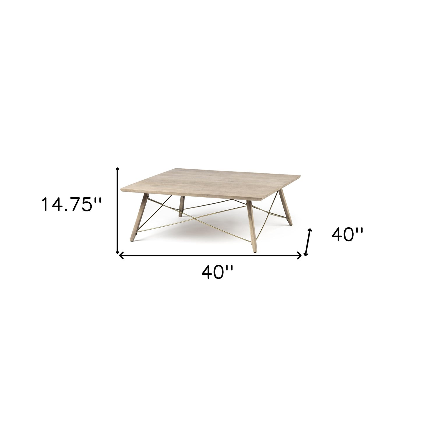 Brown & Black Solid Wood & Metal Square Coffee Table