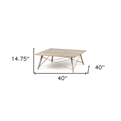 Brown & Black Solid Wood & Metal Square Coffee Table